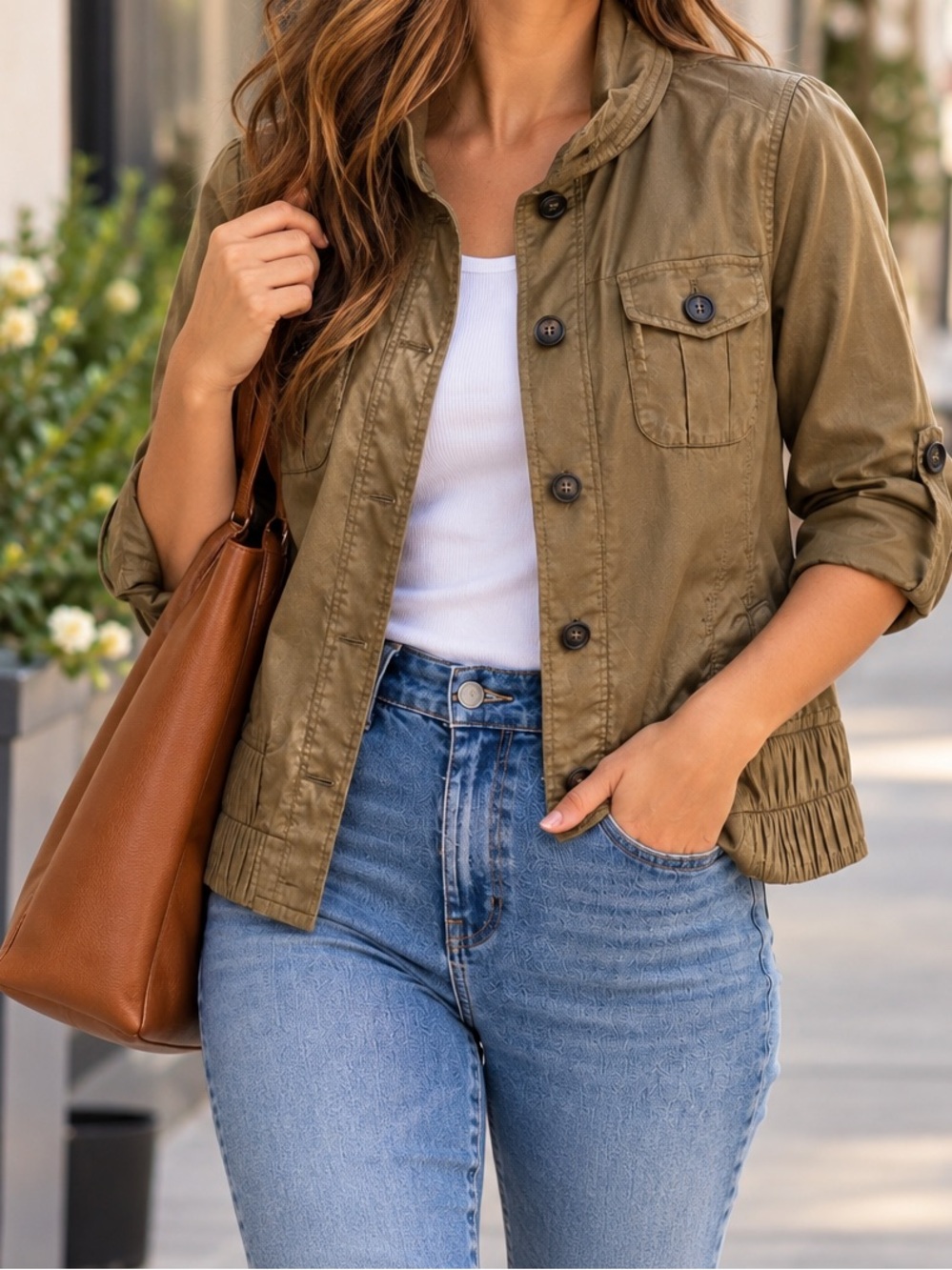 LOFT Olive Green Utility Jacket Women’s Small Cotton Lightweight Military